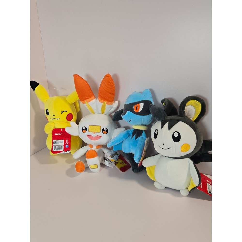 Jazwares Pokemon Plush Bundle Unisex OS Multi Pikachu Scorbunny Riolu Emolga NWT